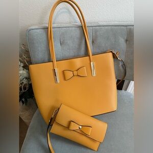Elegant Mustard Yellow Handbag and Wallet Set